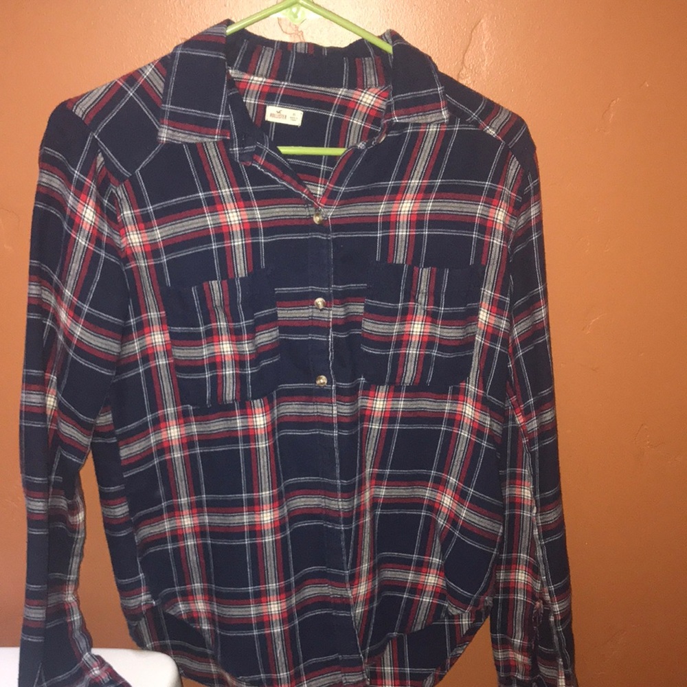 Hollister Navy Blue and Red long sleeve flannel